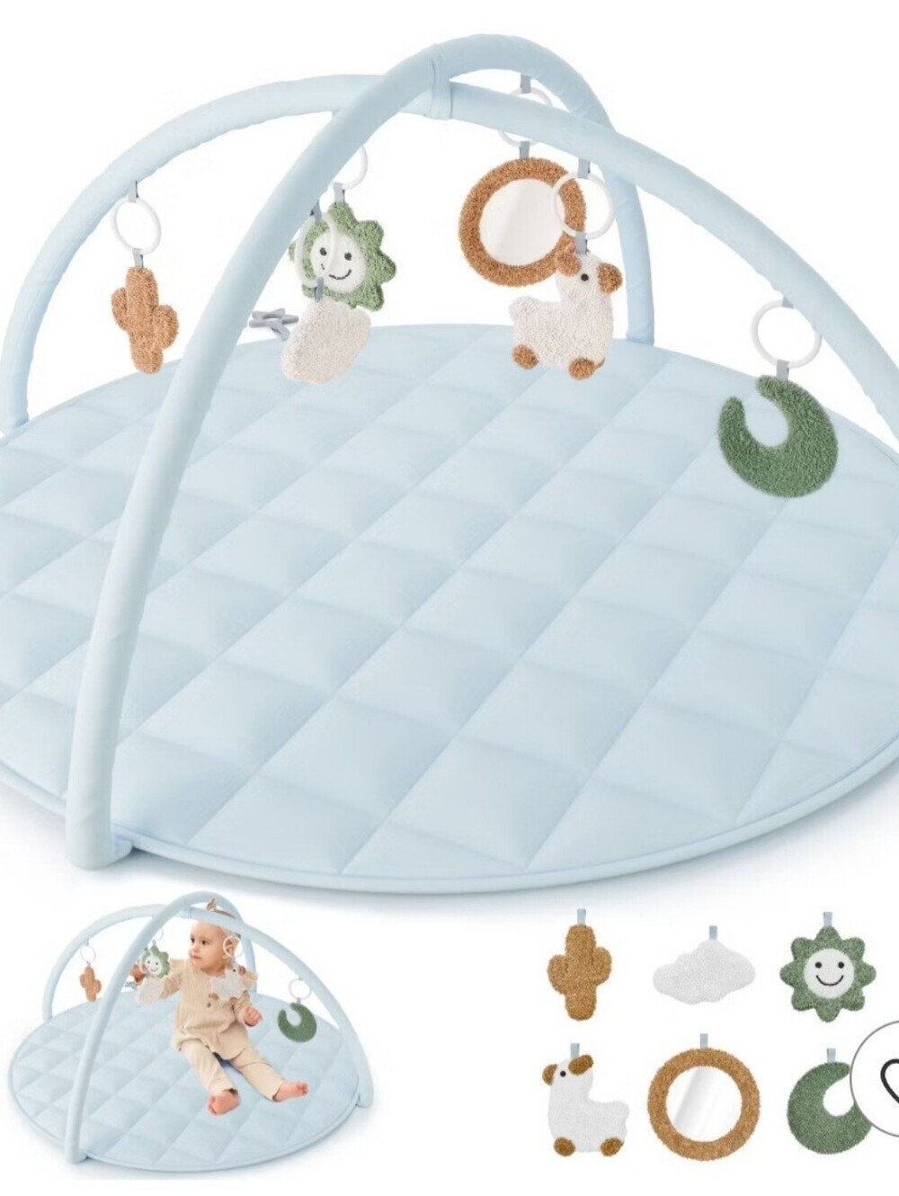 Brand New Baby Play Gym & Tummy Time Mat with 6 Toys – Blue (Open Box)